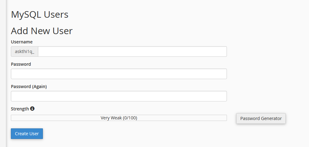 Maak een Mysql gebruiker aan in Cpanel