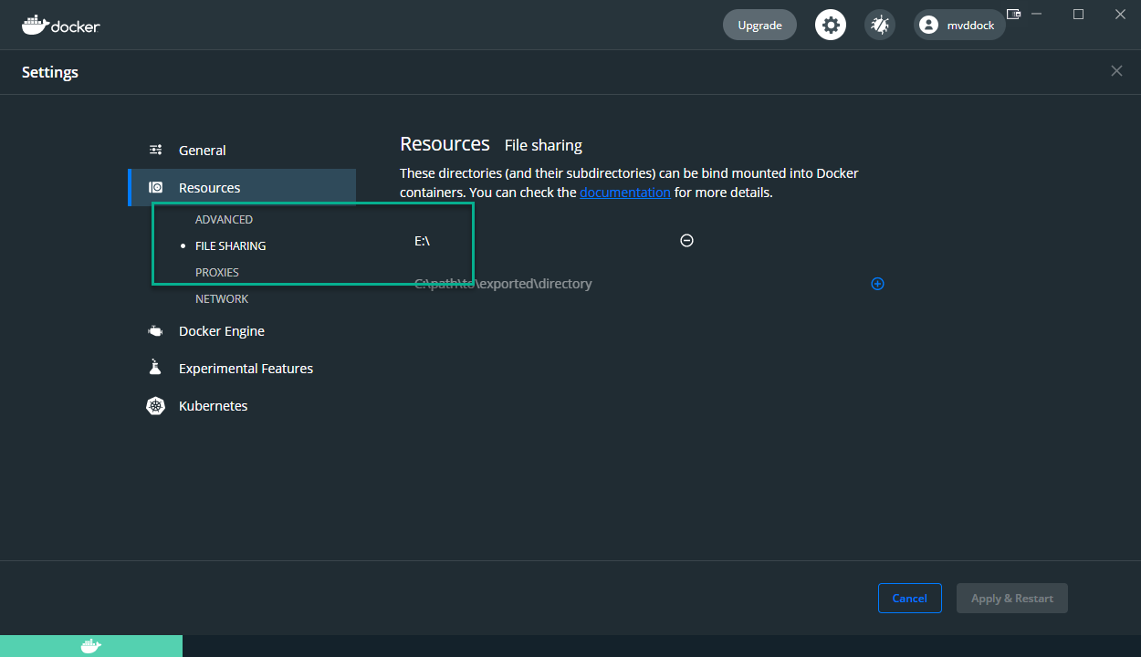 Docker filesharing locatie