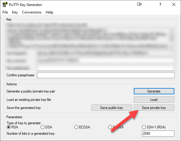 PuttyGen generate key
