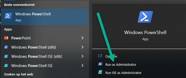 Powersheel als admin openen